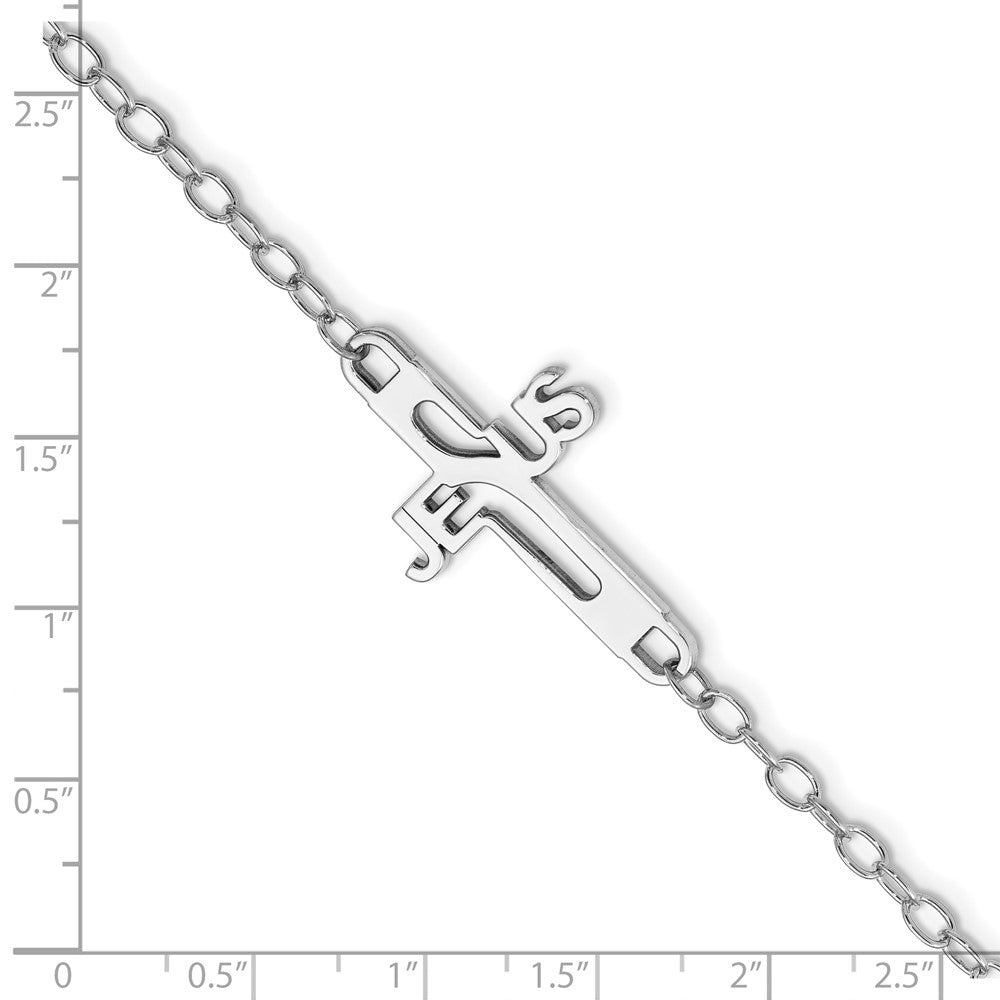 Sterling Silver Rhodium-plated Jesus Cross Womens 7.5in Bracelet 7.5 inches