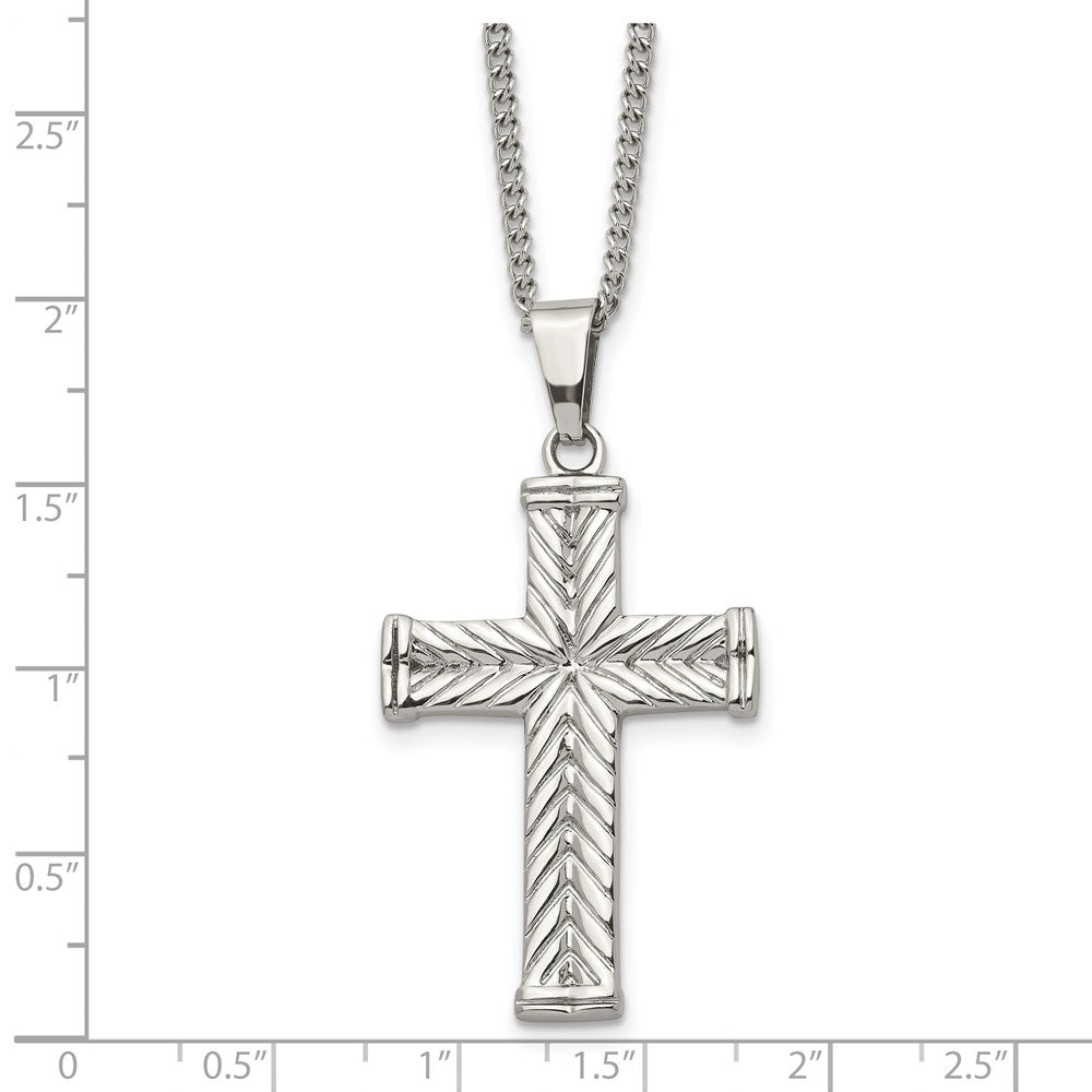 Stainless Steel Polished and Textured Cross 22in Necklace