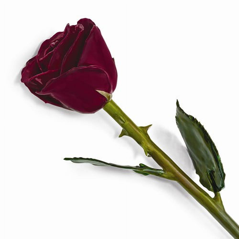 Lacquer Dipped Natural Burgundy Rose w/Green Leaves & Stem