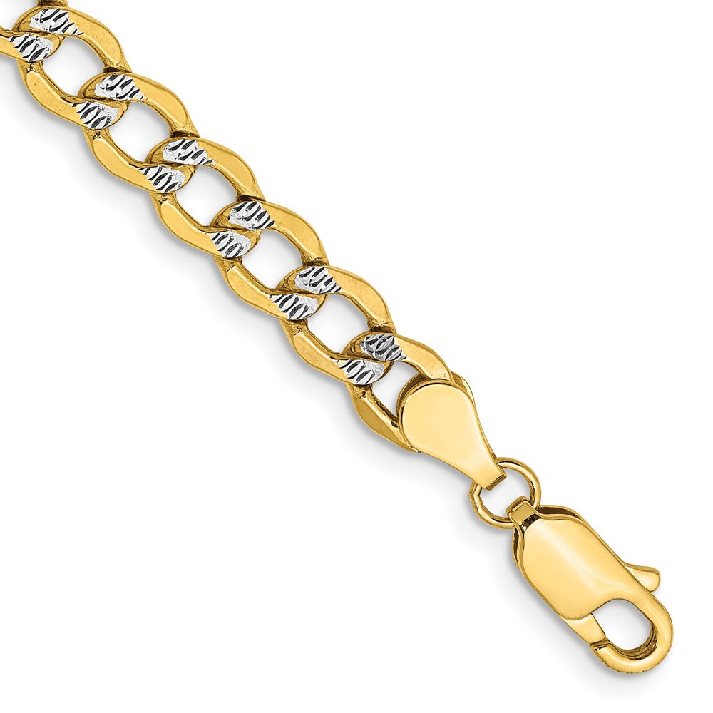 14K 8 inch 5.2mm Semi-Solid with Rhodium Pav‚ Curb with Lobster Clasp Bracelet 8 inches