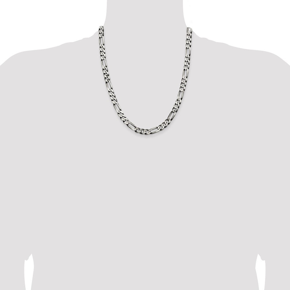 Sterling Silver Antiqued 7.5mm Figaro Chain 22 Inches