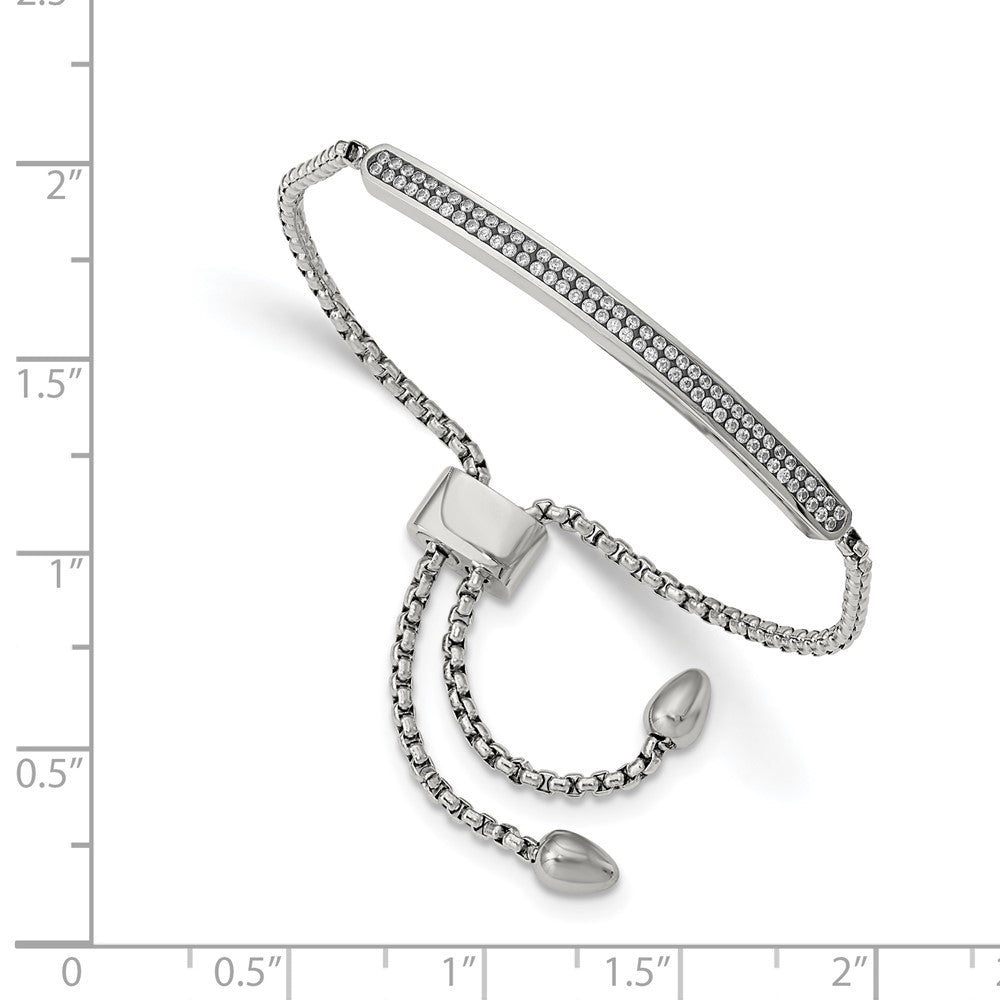 Stainless Steel Polished with 2 Row CZ Bar Friendship/Bolo Adj Bracelet