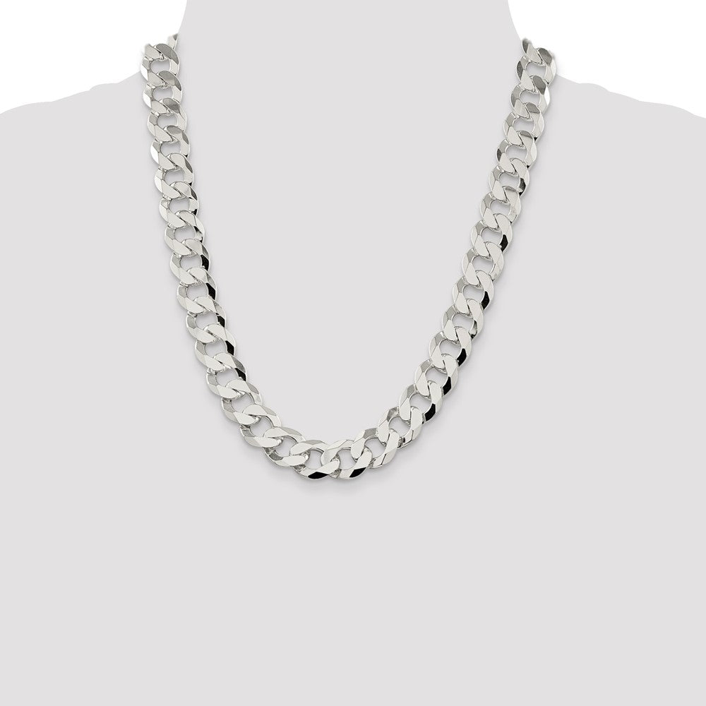 Sterling Silver 14mm Flat Curb Chain 22 Inches