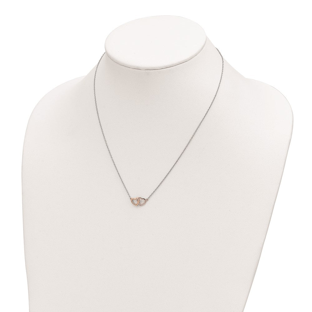 Sterling Silver Rhodium-plated Rose Tone Polished Hearts Necklace 18 Inches