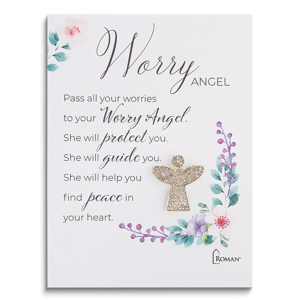 Gold-tone Worry Angel Pin with Sentiment Card