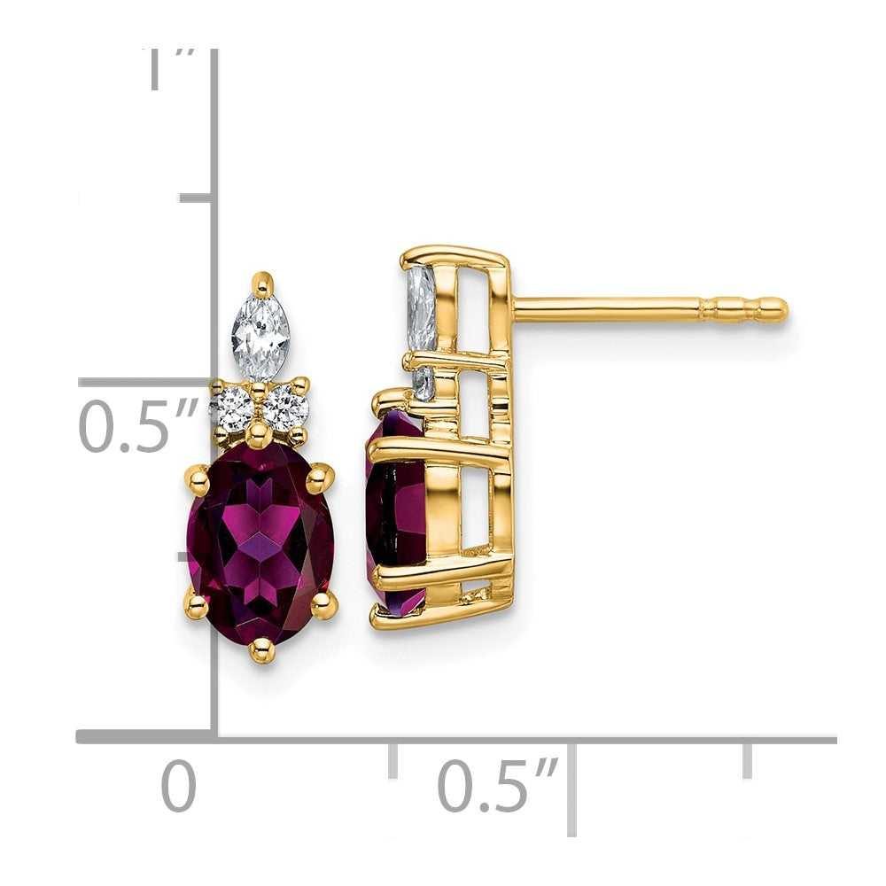 14K Polished Diamond and Rhodolite Garnet Twisted Post Earrings