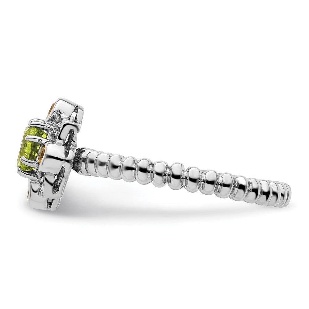 Sterling Silver Stackable Expressions Peridot, Citrine & Diamond Ring Size -7