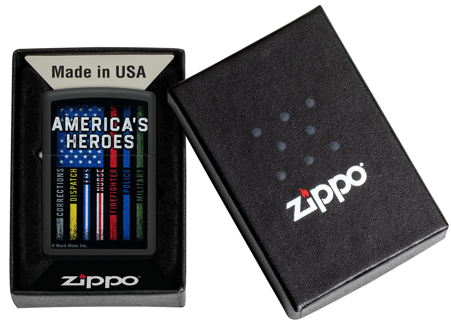 Zippo Buckwear America's Heroes Design Black Matte Pocket Lighter