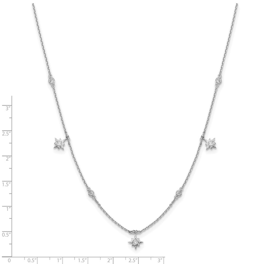 Sterling Shimmer Sterling Silver Rhodium-plated 16 inch 7 Stone 7 Star Stations CZ Necklace with 2 inch extender 16 Inches