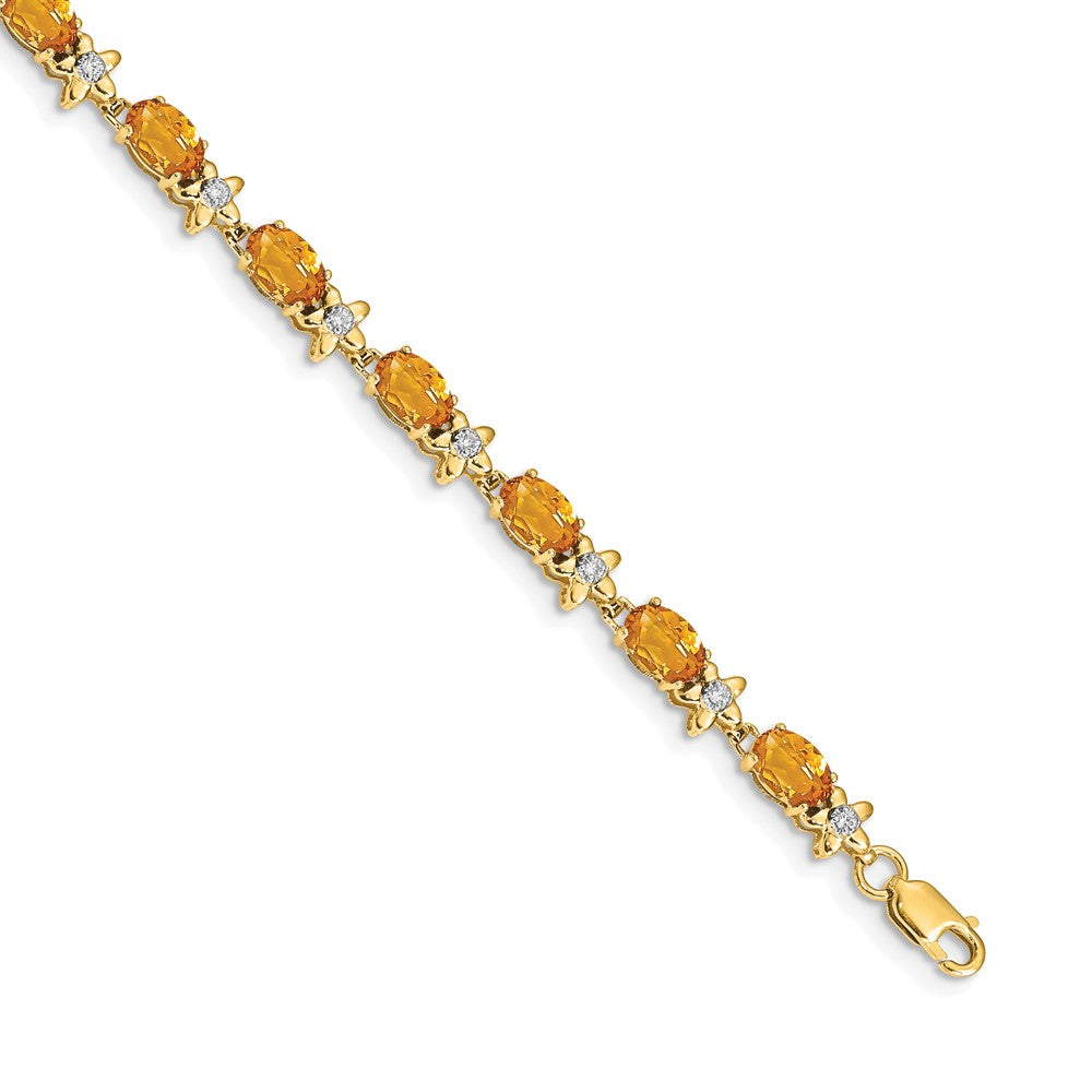 14k Floral Diamond and Citrine Bracelet 7 inches