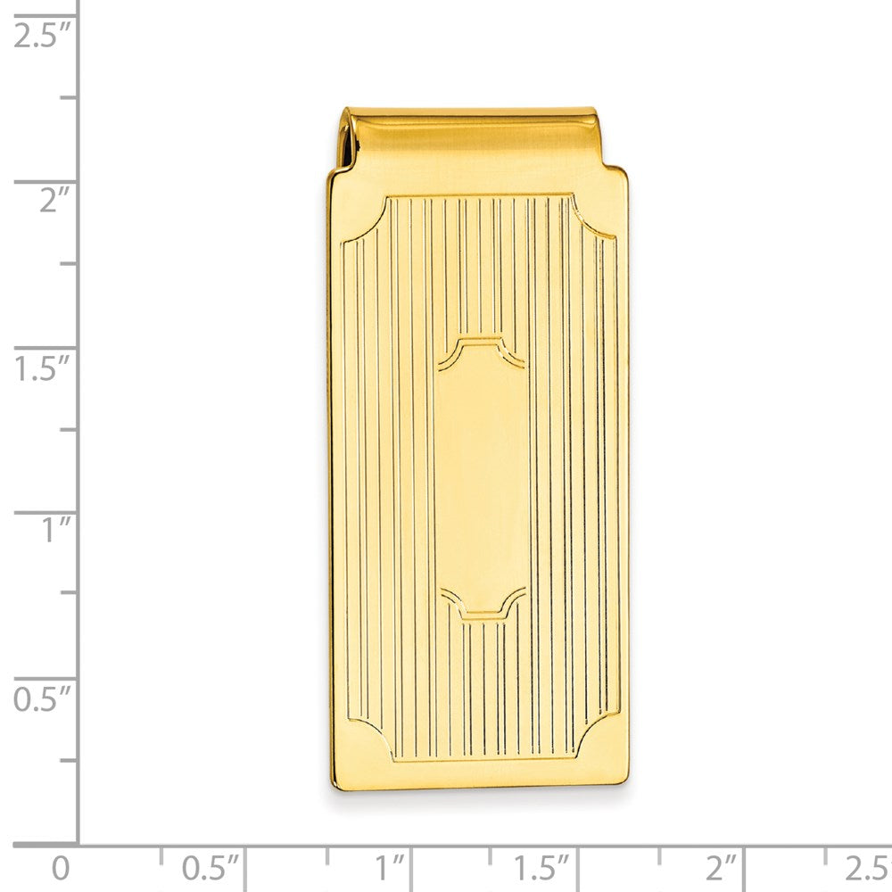 Gold-plated Kelly Waters Hinged Money Clip with Lines and Cut Corners