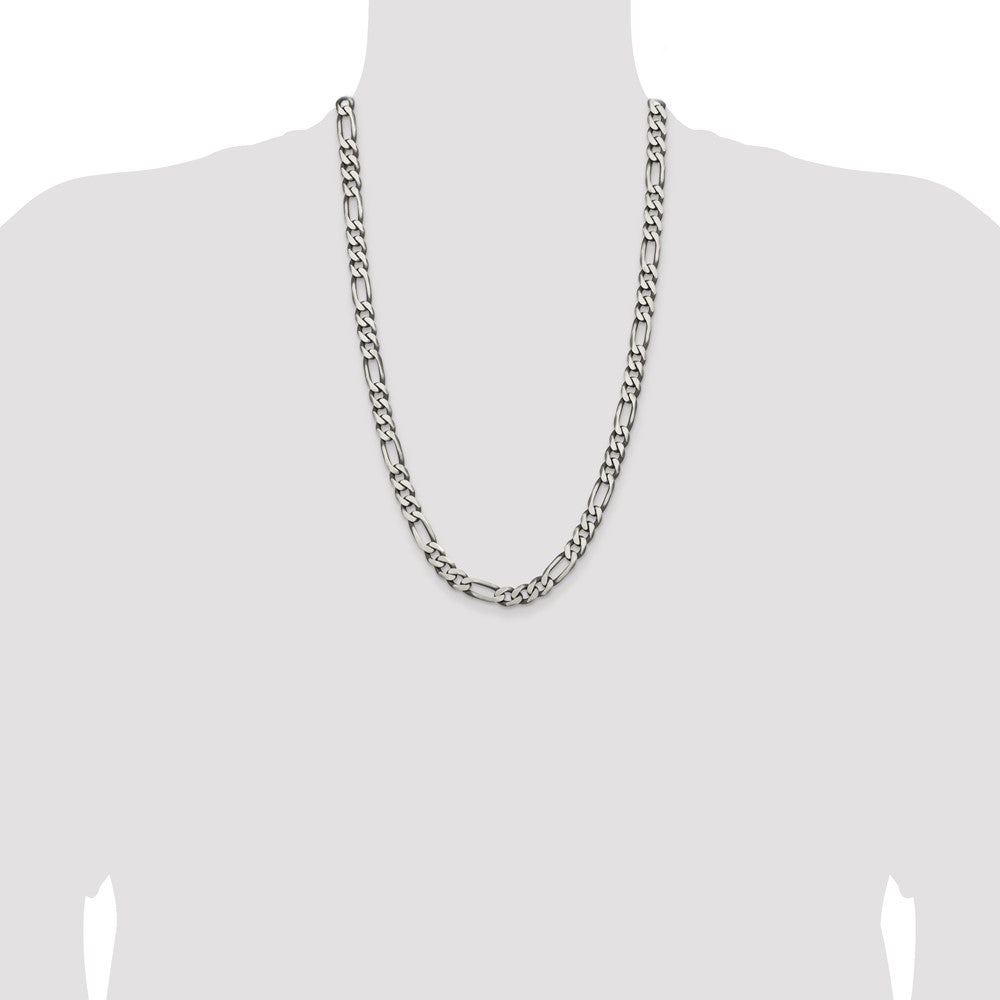 Sterling Silver Antiqued 7.75mm Figaro Chain 26 Inches