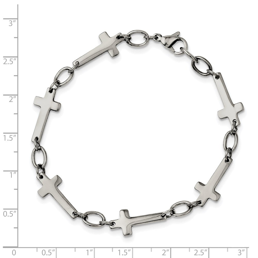 Stainless Steel Polished Sideways Cross 8in Bracelet 8 inches