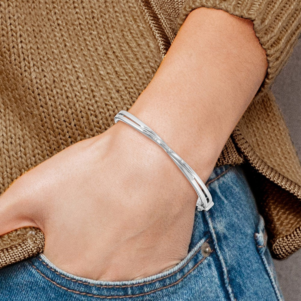 White Ice Sterling Silver Rhodium-plated Diamond Crossover Bangle Bracelet