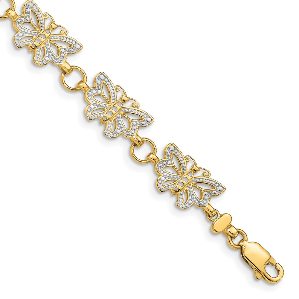 14k w/Rhodium Butterfly Bracelet 7 inches