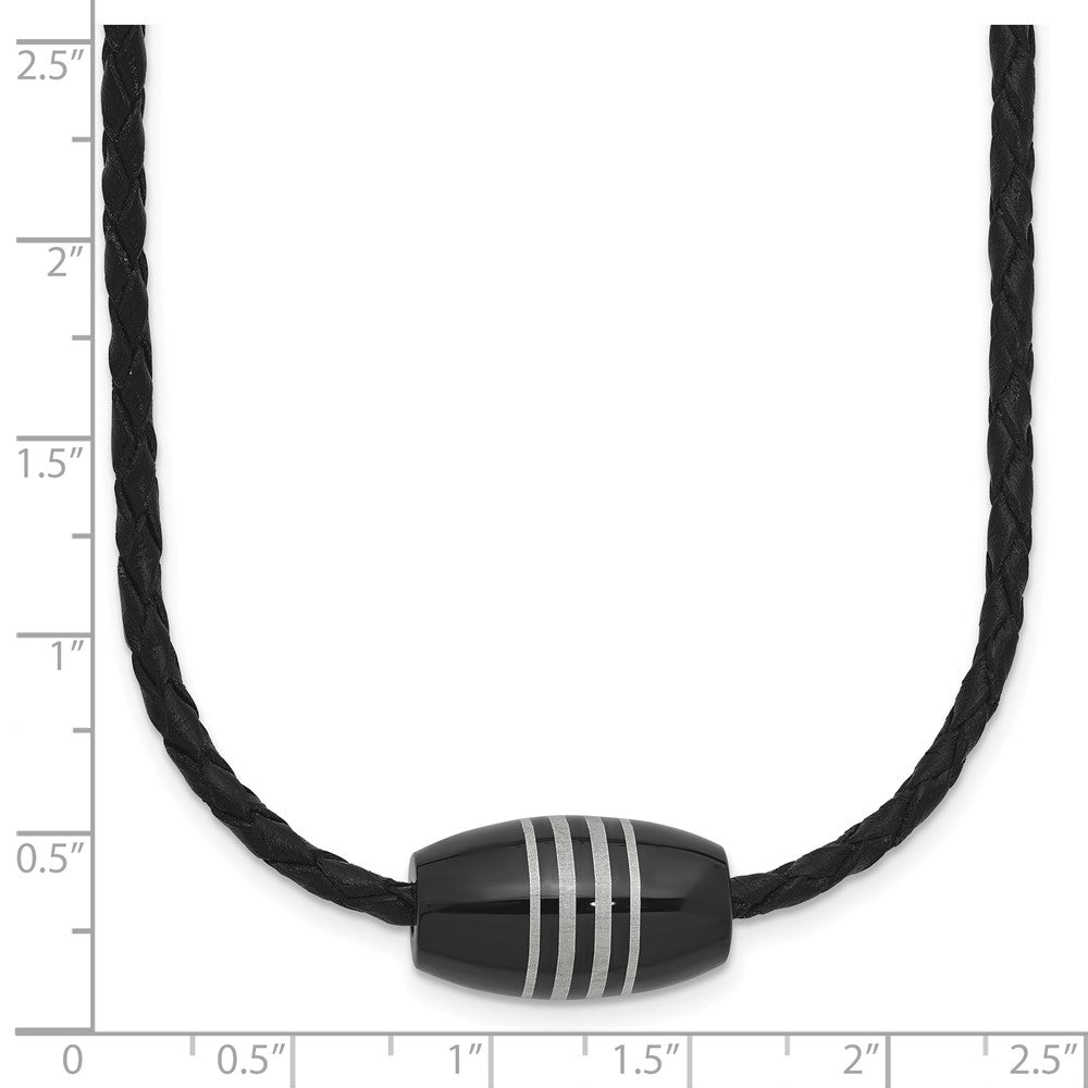 Stainless Steel Polished Black IP-plated Leather Cord 20in Necklace