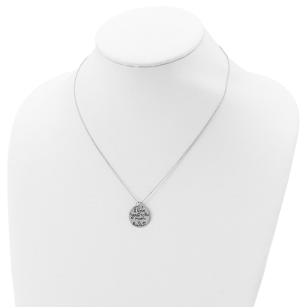 Sterling Silver Rhodium-plated Antiqued MOON AND BACK Necklace 18 Inches