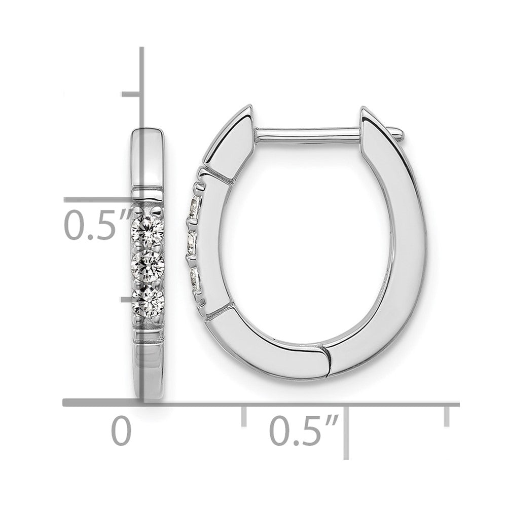 Cheryl M Sterling Silver Rhodium-plated Polished and Grooved CZ Oval Hinged Hoop Earrings