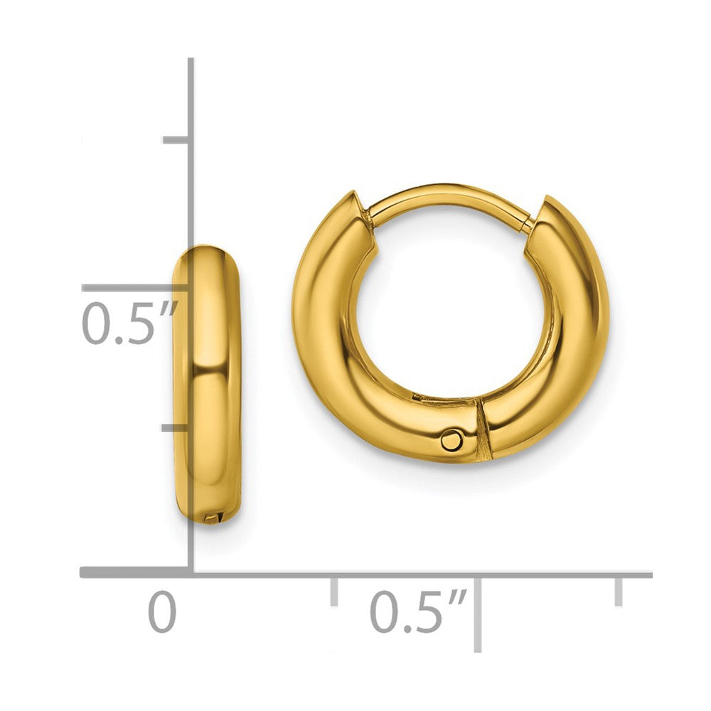 Stainless Steel Polished Yellow IP-plated 3mm Hinged Hoop Earrings