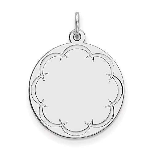Sterling Silver Rhod-plated Eng. Rnd Polish Front/Satin Back Disc Charm