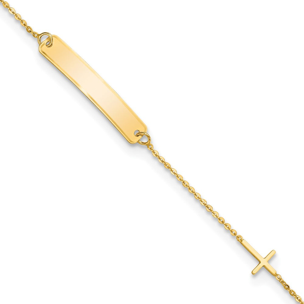14k Polished 5.5in Cross ID Bracelet 5.5 inches