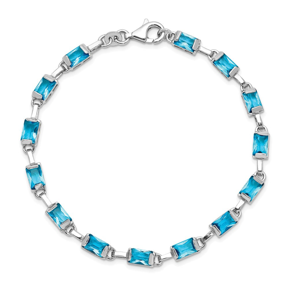 Sterling Silver Rhodium-plated Rectangular Blue Topaz Bracelet 7.25 inches