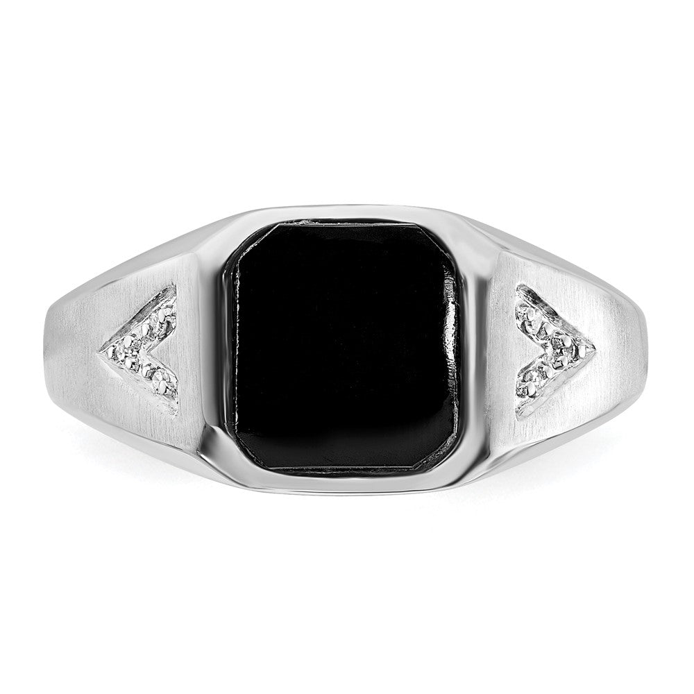10K White Gold Polished & Brushed 1-9.2X9.2 Onyx & Diamond Ring