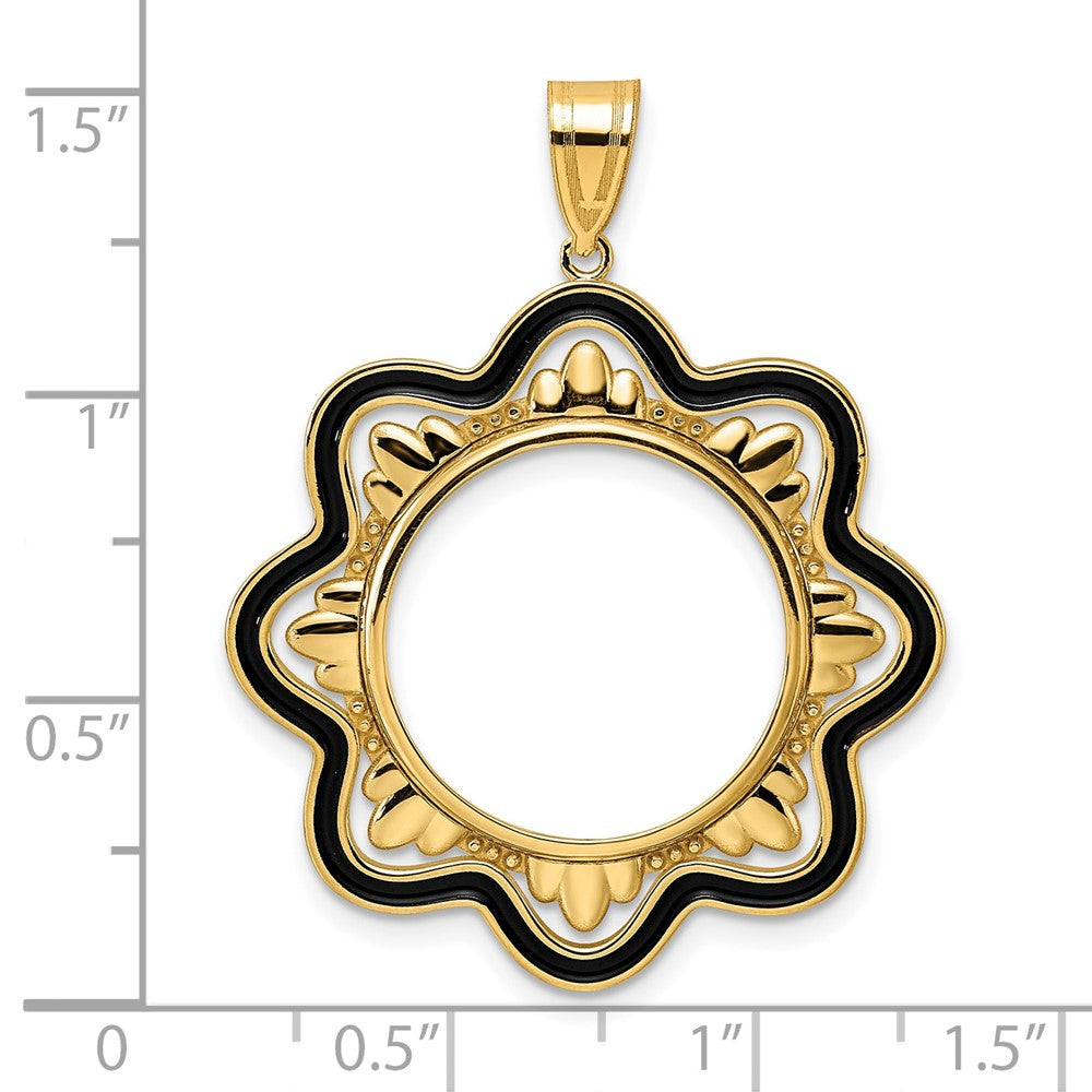14k Polished Black Epoxy Wave with 18.0mm Prong Coin Bezel Pendant