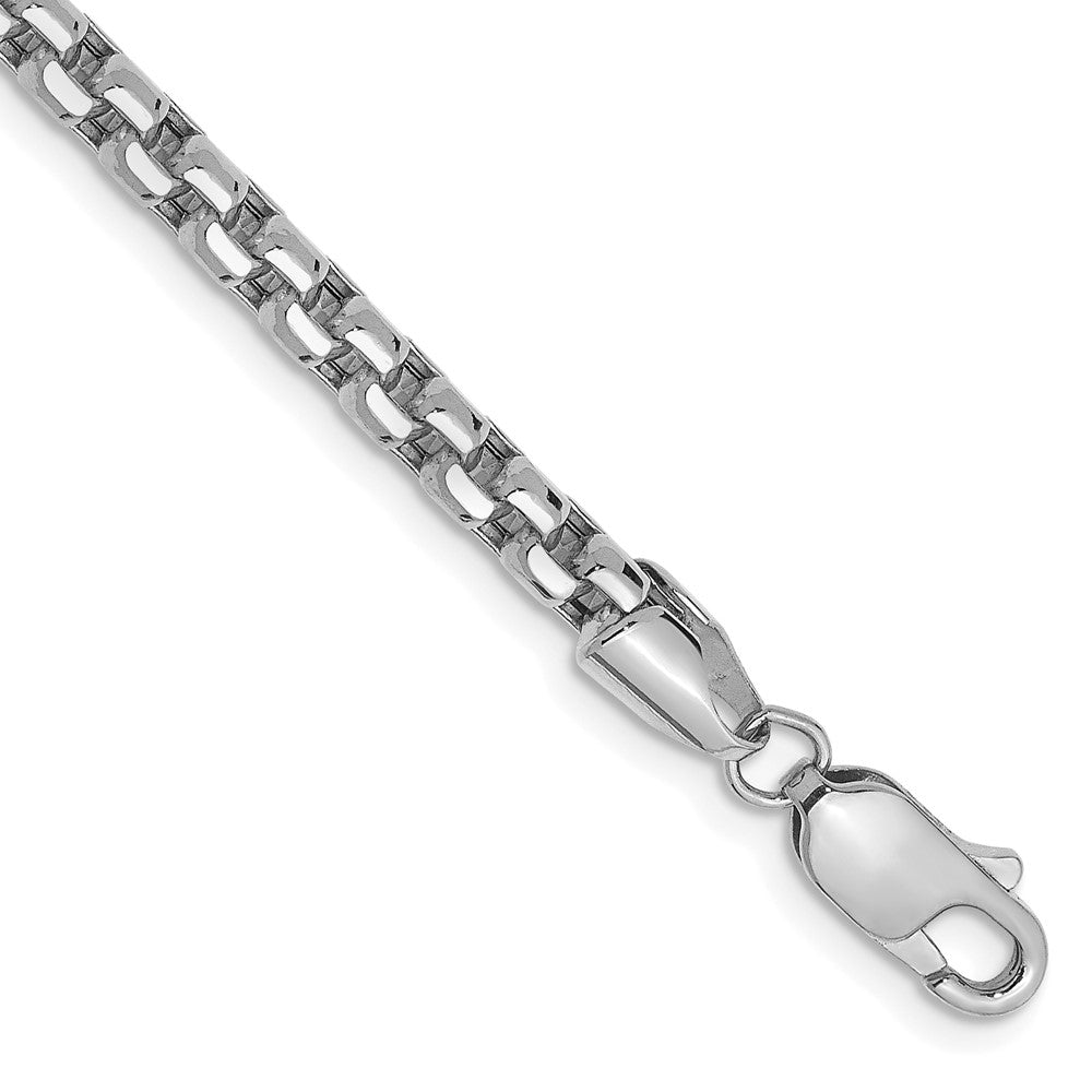 14K White Gold 8 inch 3.6mm Semi-Solid Round Box with Lobster Clasp Bracelet 8 inches