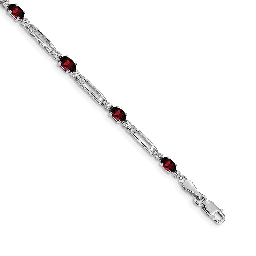 14k White Gold Diamond and Garnet Bracelet 7 inches