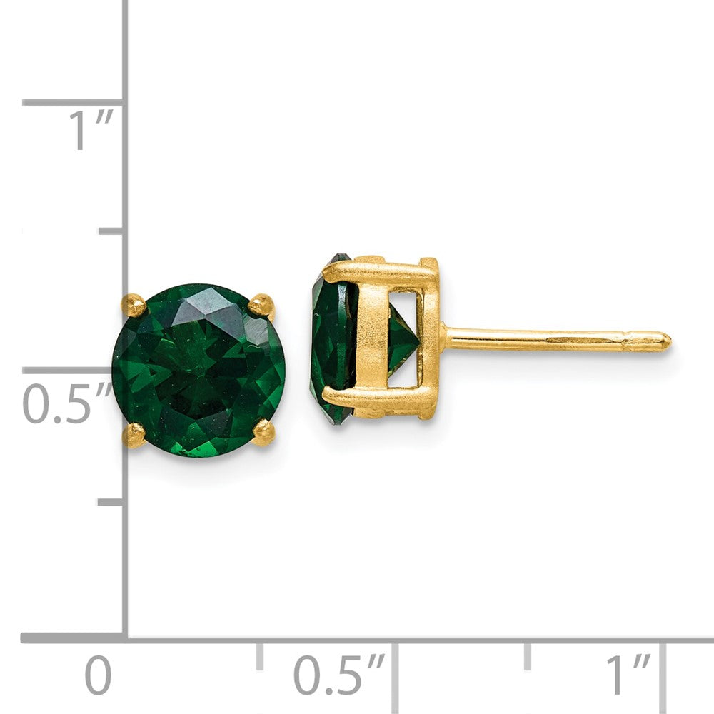 Brass Gold-tone 8mm Imitation Emerald Post Earrings