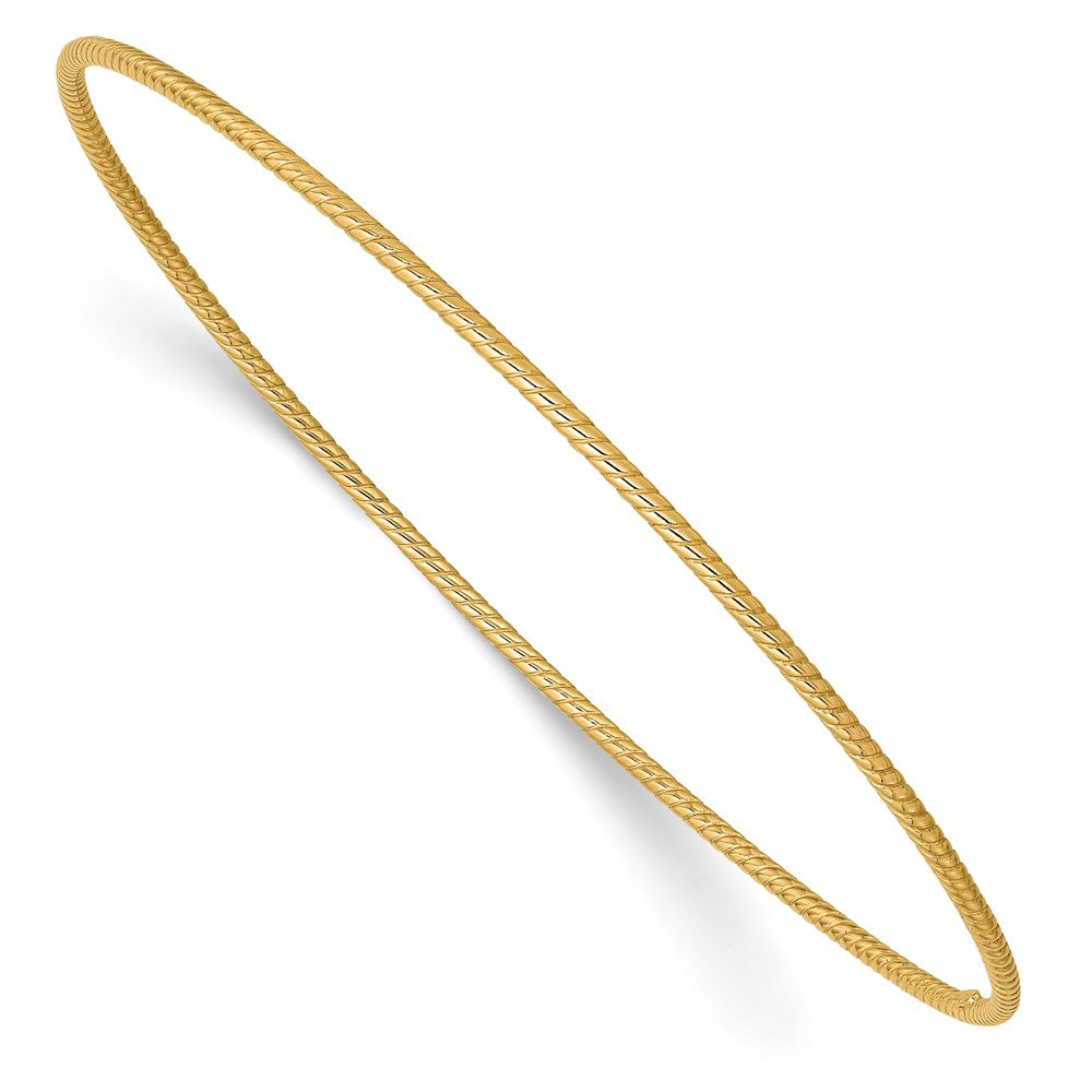 14k 1.5mm Textured Slip-on Bangle Bracelet 8 inches