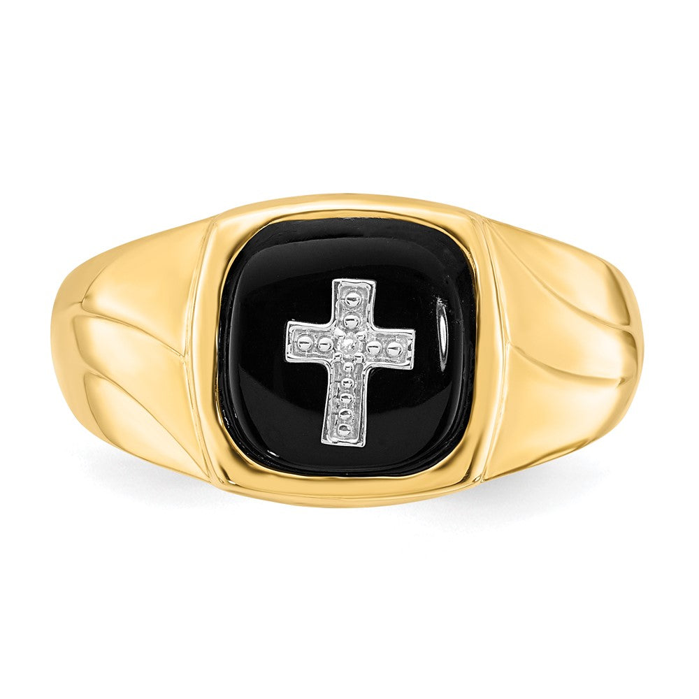 10K Polished Onyx & Diamond Cross Ring