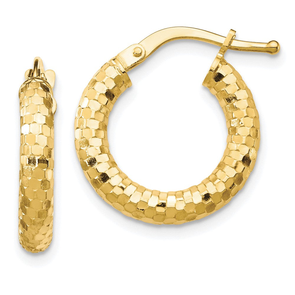 10K 3x10mm Diamond-cut Hoop Earrings