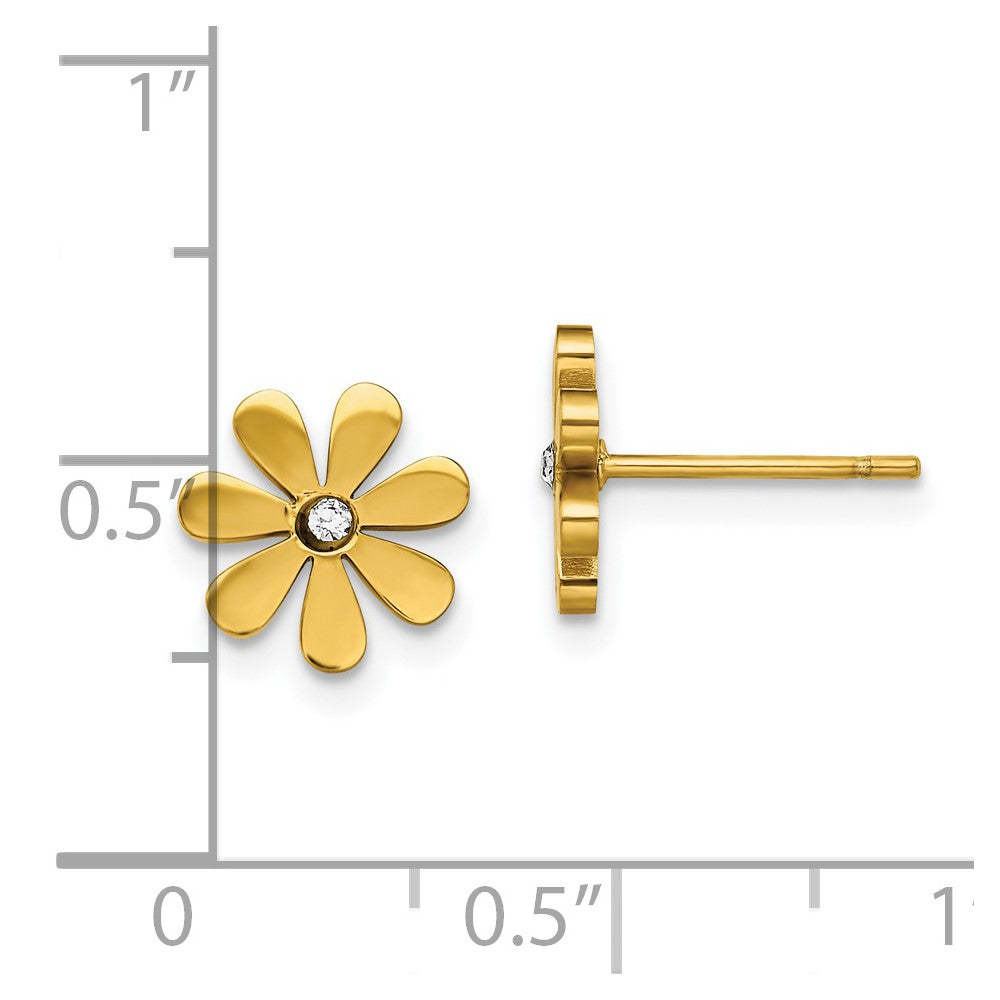 Stainless Steel Polished Yellow IP-plated with Crystal Flower Post Earrings