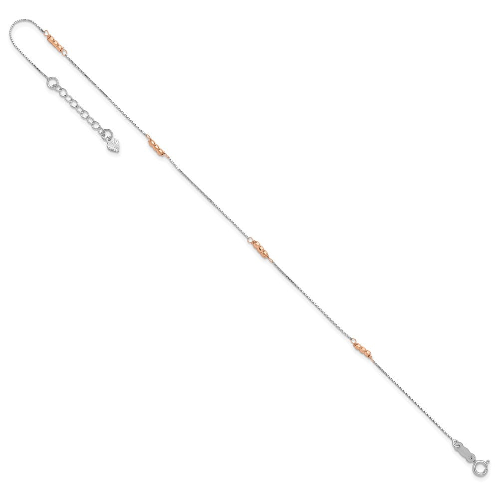 14K Two-Tone Mirror Beaded 9in Plus 1in ext. Anklet 9 inches