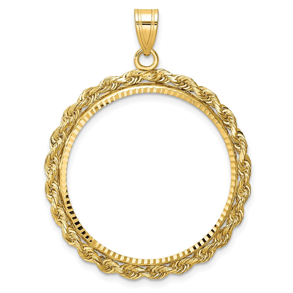 Wideband Distinguished Coin Jewelry 10k Polished and Diamond-cut with Rope Edge 27.0mm Prong Coin Bezel Pendant