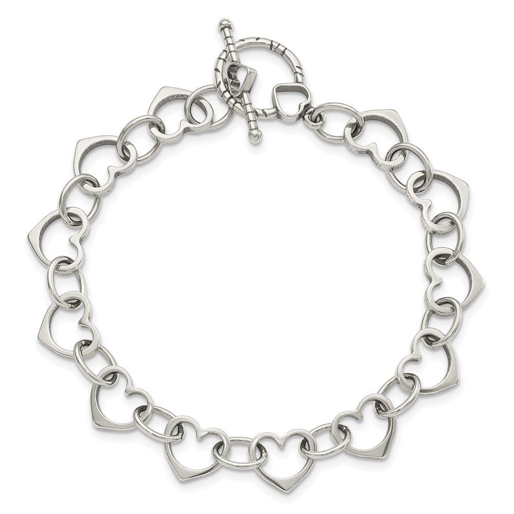 Sterling Silver Heart and Circle Link Bracelet 7.5 inches