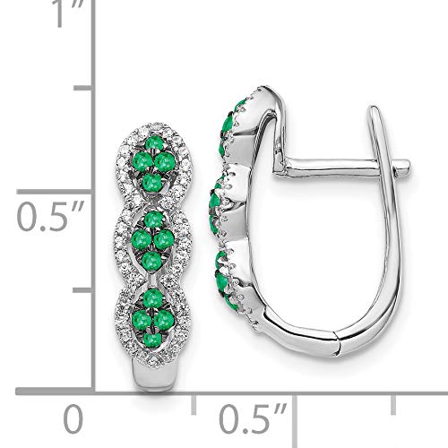 14k White Gold Emerald Cluster and Diamond Hinged Hoop Earrings