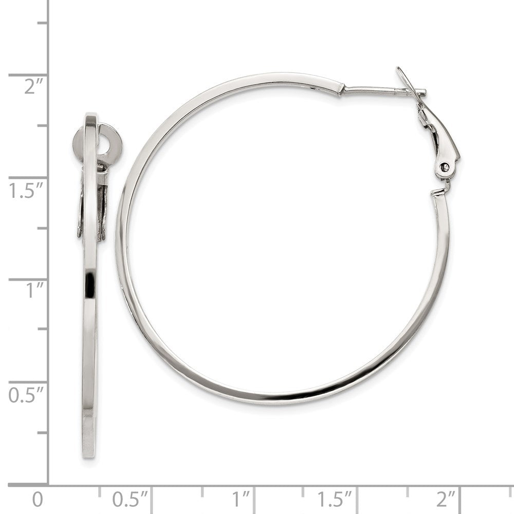 Sterling Silver RH-plated 1.5x40mm Omega Back Round Hoop Earrings