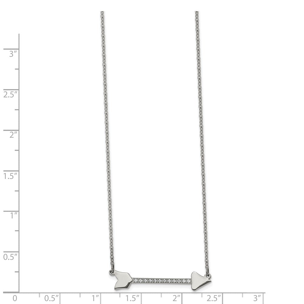 Stainless Steel Polished w/CZ Arrow 17.5in Necklace