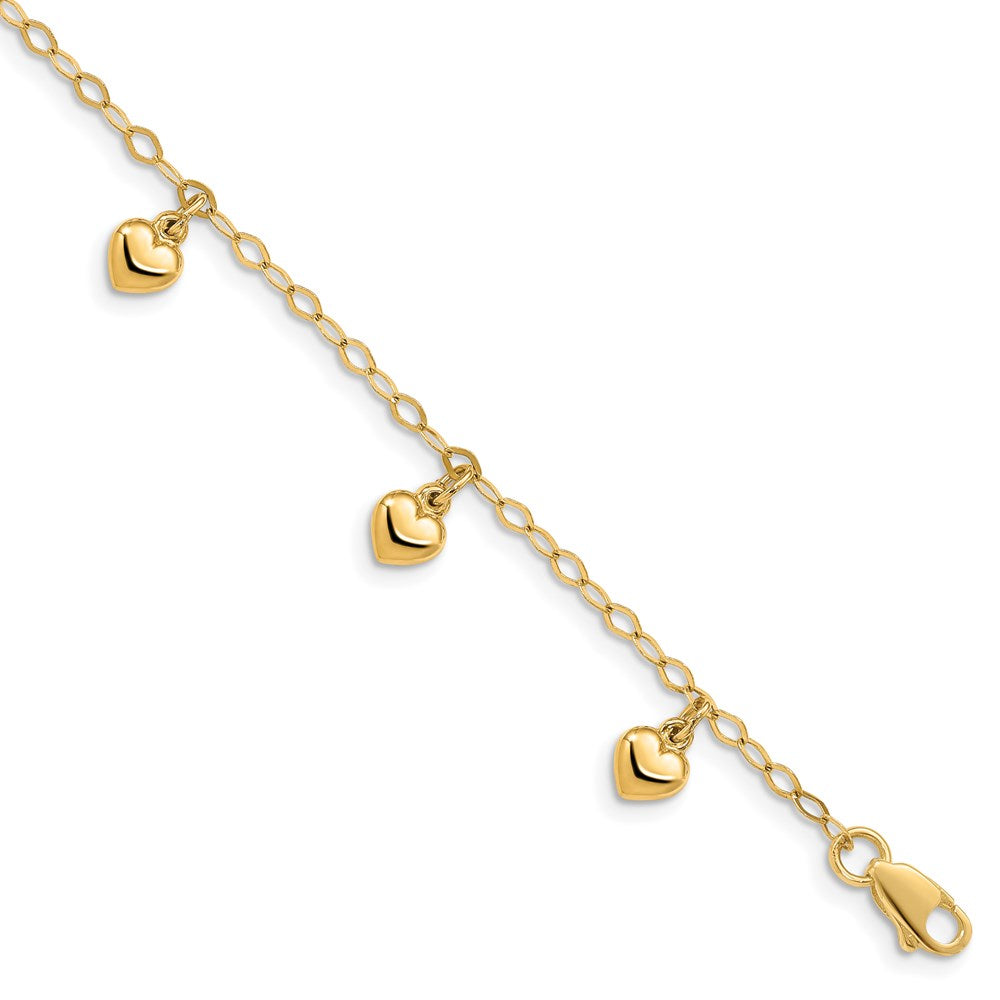 14K Child's Puffed Heart Charm Bracelet 6 inches