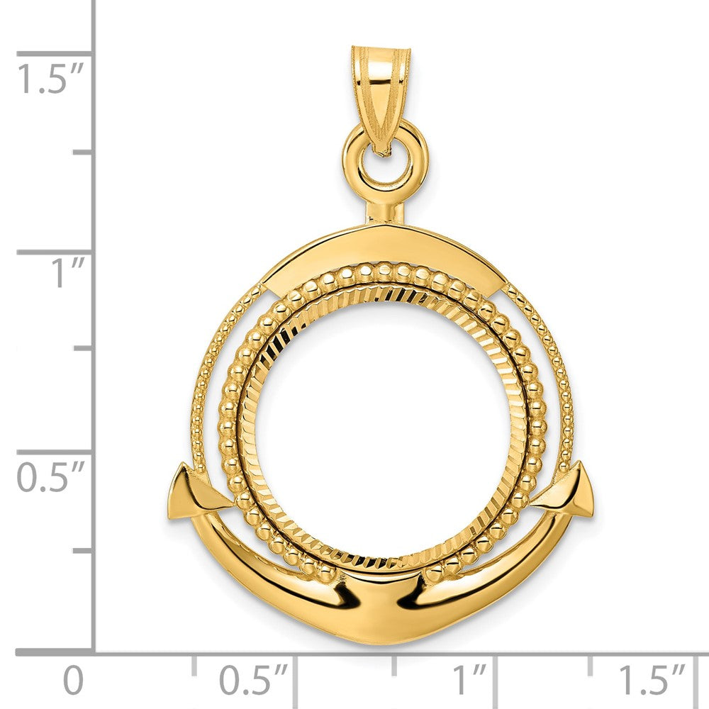 14k Diamond Cut Ships Anchor with 18.0mm Prong Coin Bezel Pendant