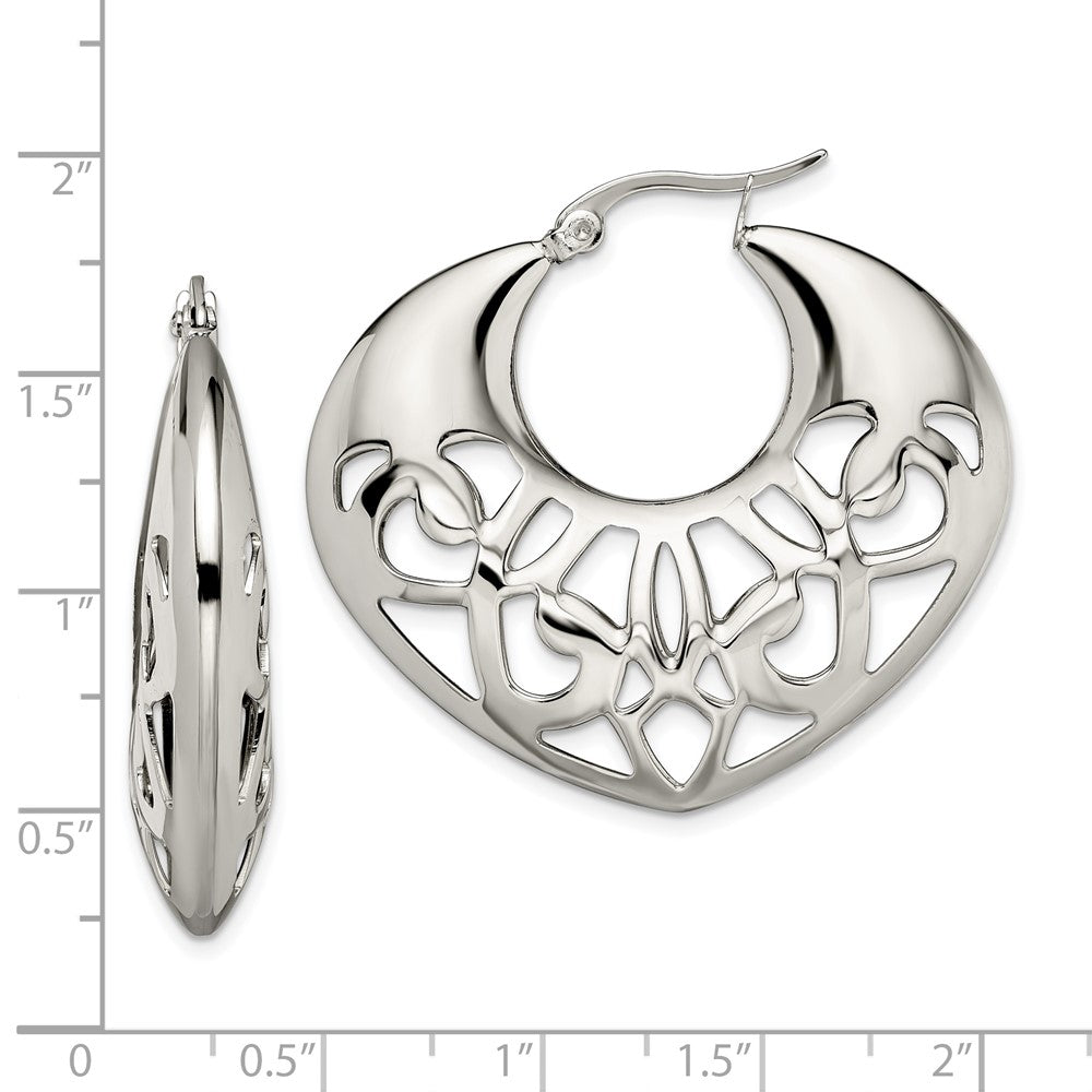 Stainless Steel Polished Fancy Cut out 40mm Diameter Hoop Earrings