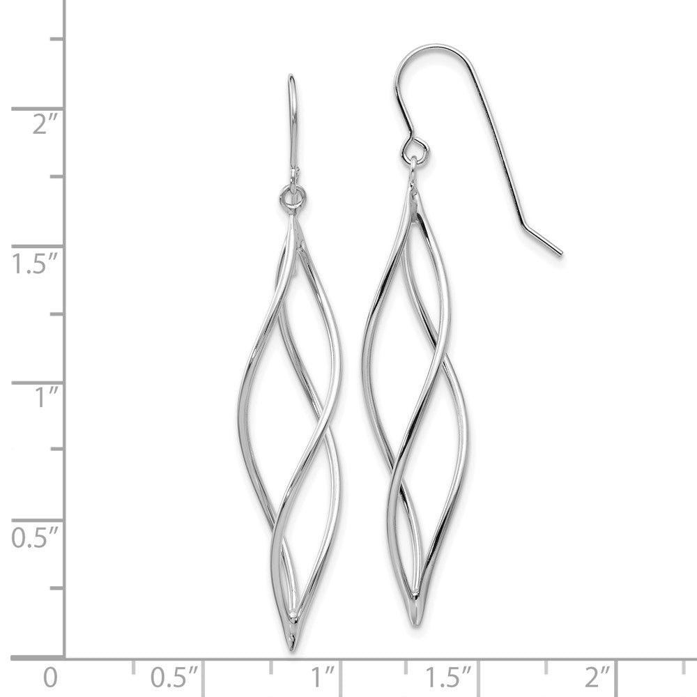 10k White Gold Polished Long Twisted Dangle Earrings