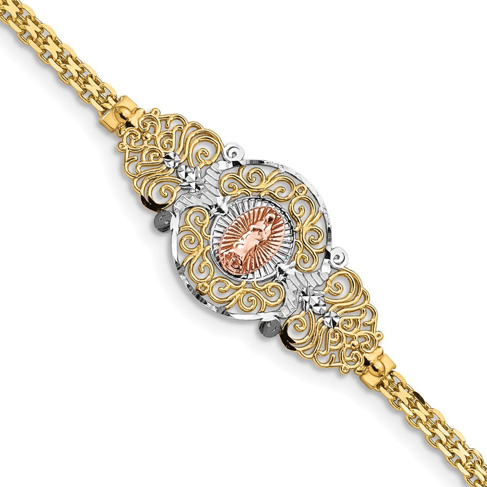 14k Two-Tone w/Rhodium Our Lady of Guadalupe Bracelet 7 inches