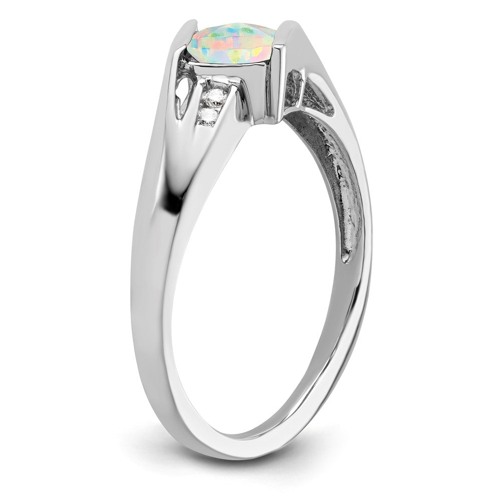 Sterling Silver CR OPal & Diamond Ring