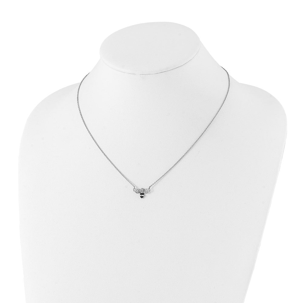 Stainless Steel Polished Enamel w/Preciosa Bee w/1.75in ext Necklace