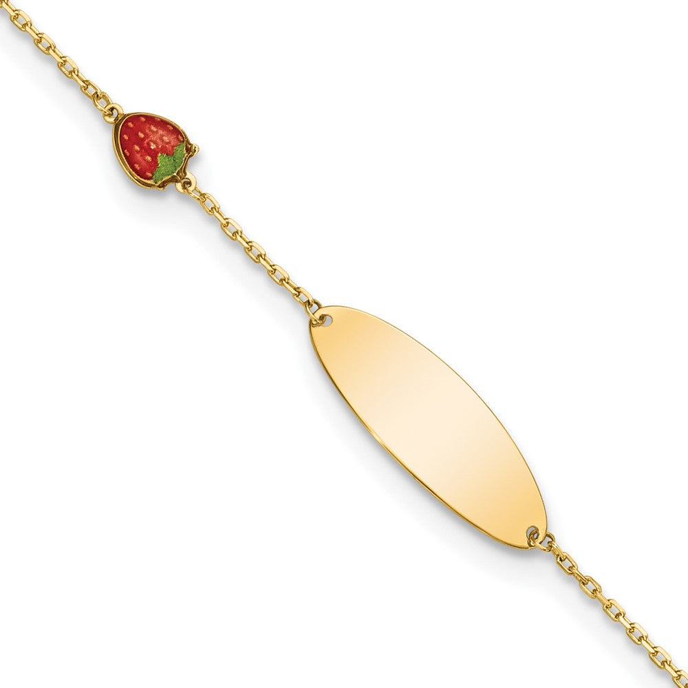 14k Enameled Strawberry Baby ID 5.5in w/.5 in Ext Bracelet 5.5 inches