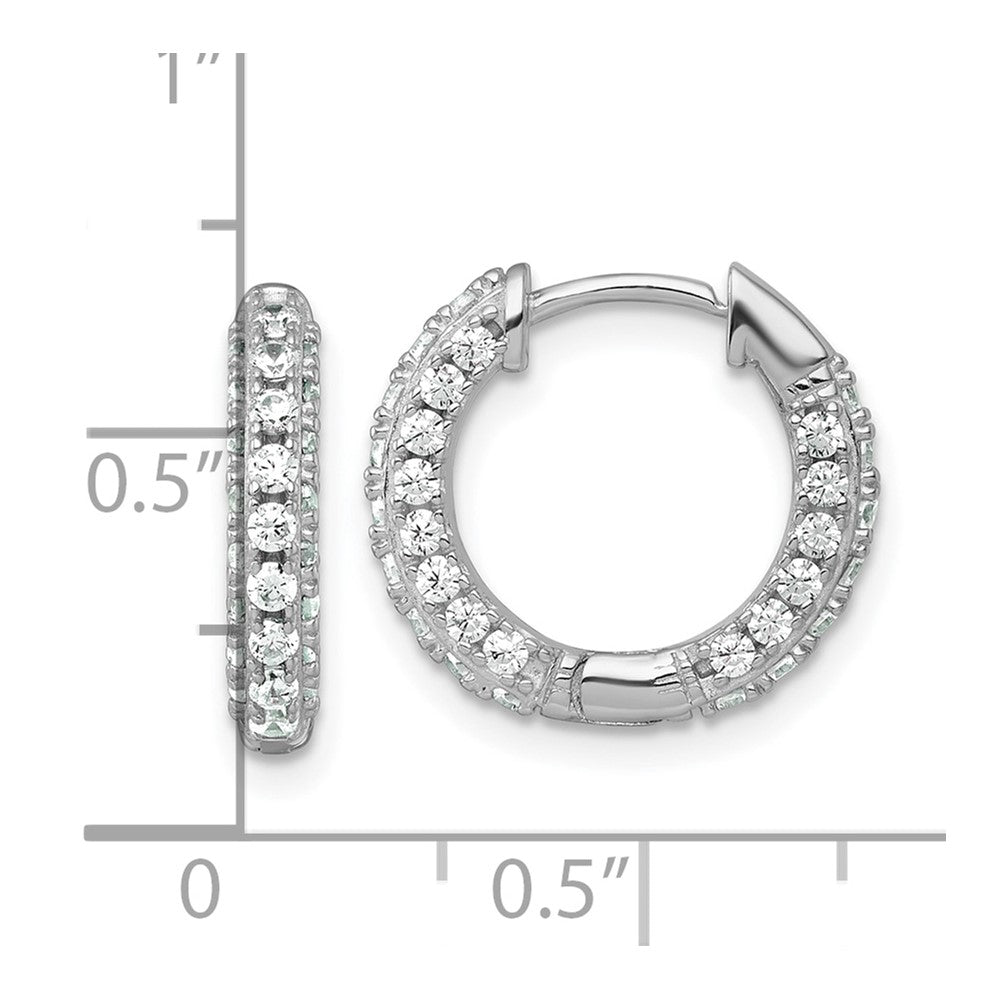 Sterling Silver Rhodium-plated Polished CZ Round Hinged Hoop Earrings